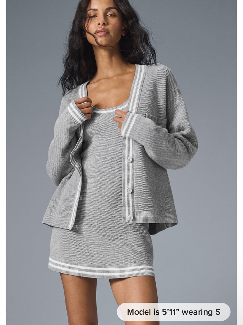 ALO Tennis Club Sweater Knit Cardigan Heather Grey & White XXS Brand New W Tags!
